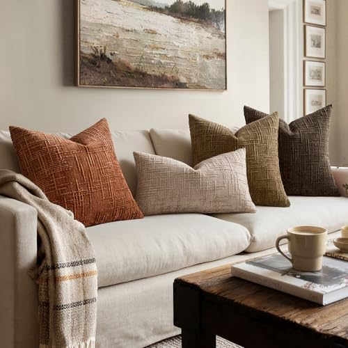 MIULEE Chenille Textured Fall Euro Throw Pillow Covers Burnt Orange 22x22 - 5