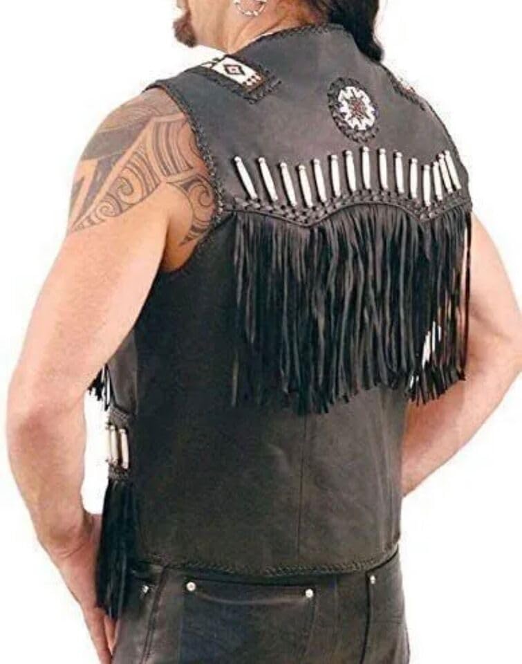 Western Suede Leather Vest Men Native American Fringe Vest Vintage Cowboy Waistcoats Tassels, Beaded & Braids2