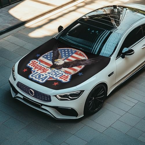 Image of Happy 250th USA Hood Covers for Cars Eagle Car Front Hood Cover with Elastic Band Fashion Car Bonnet Banner UV Resistance Engine Cover Vehicle Decoration Auto Accessory