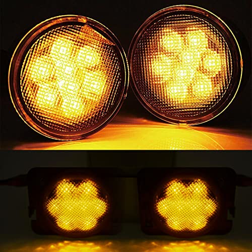 Xotic Tech 4Pcs Smoked Lens Led Front Grill Marker Turn Signal & Front Fender Side Marker Indicator Parking Light Lamps, Compatible With Jeep Wrangler Jk Jku 2007-2017 3000K Amber #TOP3