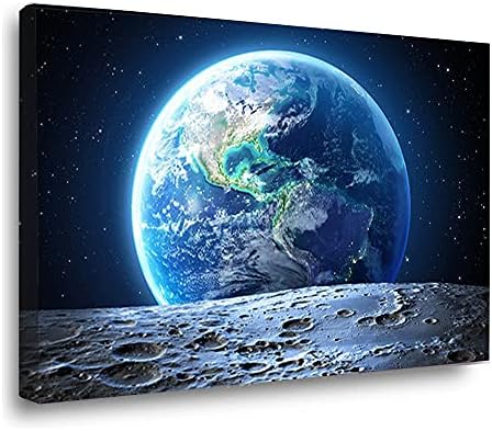 Earth Poster Canvas Wall Art Earthrise from The Moon Outer Space Painting Home Office Universe Decor Framed Art Print Modern Pictures for Living Room Bedroom Decoration 24x36inch Ready to Hang (With Frame,40x60cm)
