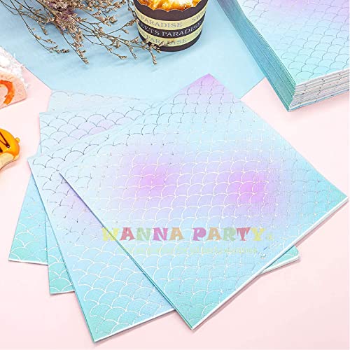Image of Wanna Party Mermaid Theme Paper Napkins for Mermaid Party Supplies /Underwater Theme Party /Birthday Decorations for girls-16 pcs