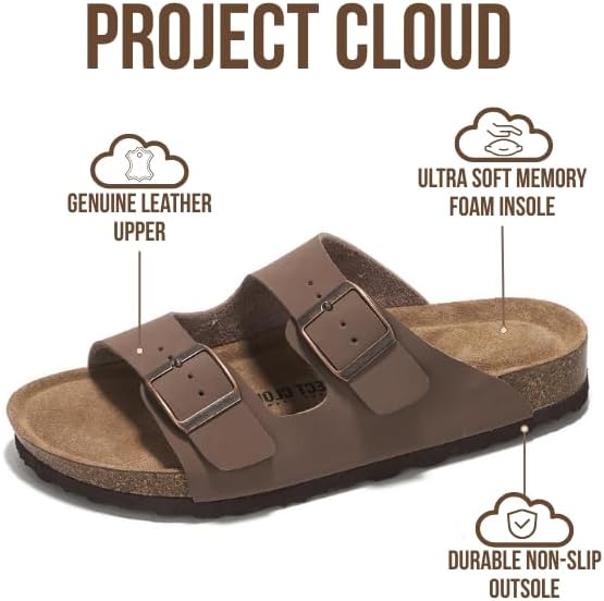 Project Cloud 100% Genuine Leather Flat Sandals For Women 2026 Cork Footbed Womens Sandals with Memory Foam and arch support Vacation Essentials Slides for Women Footwear (Venita) - Image 3