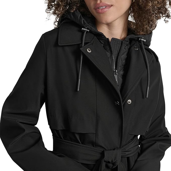 DKNY Women's Belted Trench Coat With Hood – Lightweight Water-resistant Long Jacket - Image 5