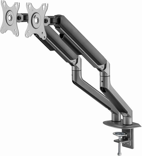 Gembird Dual Monitor Arm Desk Mount Adjustable for 17-35 Inch Screens Space Grey - Ergonomic Positioning Improved Convenience Efficient Cable Management