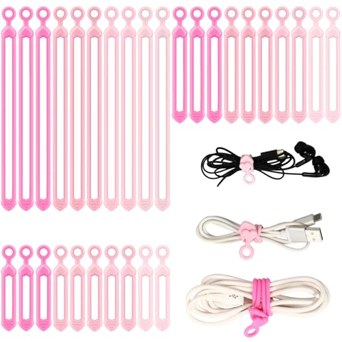 48 Pcs Silicone Cable Ties Cord Organizer, Gradient Pink, 3 Sizes