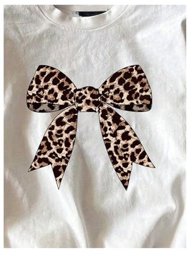 Girl's Graphic T-Shirt Y2k Bow Leopard Print Trendy Crewneck Short Sleeve Cute Summer Tees3
