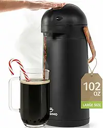 Garrafa térmica de café de 2900 ml com acabamento de madeira, mantém o café quente por 12 horas e frio por 36 horas - jarra de aço inoxidável premium para líquidos quentes, fácil de usar com uma mão