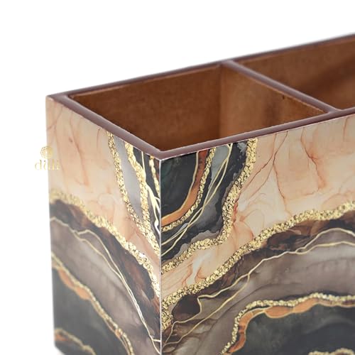 Image of DULI Multipurpose Stand, Cutlery Holder, Spoon Stand, Table Organizer with 2 Sections, Chammach Stand (10cm x 15cm) (MCDPSDbl- Marble)