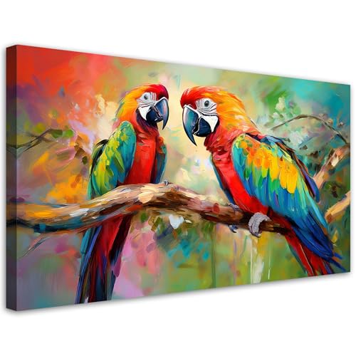 Feeby - Impression sur Toile - Tableaux Decoratifs Muraux - Perroquets Animaux Colorés - 120x60...