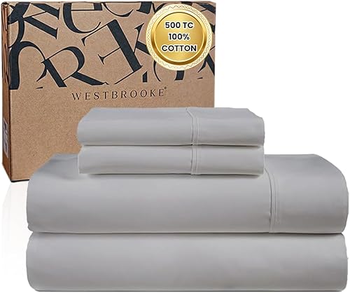 Miniatura 6 de Westbrooke Linens - Juego de sábanas de 400 hilos y funda de almohada, 100% algodón ultrafino plisado de grapas largas dobladillo para ropa de cama