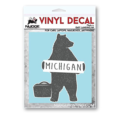 Nudge Printing Hitchhiking To Michigan Bear Vinyl Car Decal Bumper Sticker #TOP5