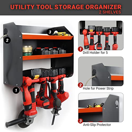 Wallmaster Power Tool Organizer, Wall Mount Drill Holder Garage Storage Tool Shelf Heavy Duty Steel Cordless D Upgraded Drill Charging Station Perfect For Father's Gift #TOP3