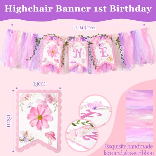 Image of Kriyokiaa Fairy First Birthday High Chair Banner One High Chair Banner Girl Photo Backdrop Fairy First Birthday Decorations for Girl Wall Hanging Decorations for Kids Bedroom
