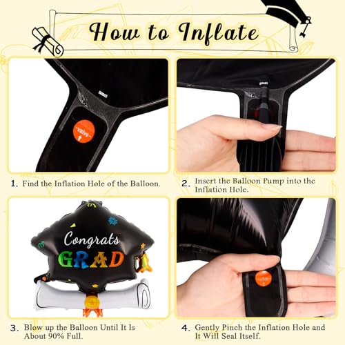Image of 6 Pcs Graduation Cap Diploma Balloons, Large Academic Cap Shaped Black Mylar Graduation Foil Balloons, Grad Hat balloons for 2026 Graduation Party Decorations