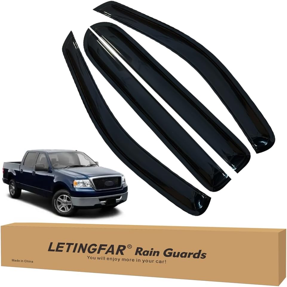 LETINGFAR Window Visors Rain Guards for Ford F150 SuperCrew 2004 2005 2006 2007 2008 Accessories, Wind Deflectors Vent Shades for Ford F150