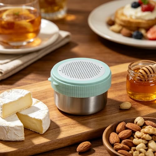 Set rallador de queso 4 en 1 con contenedor y tapa acero inoxidable miniatura 4