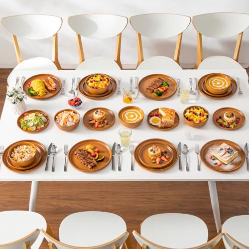 Image of vancasso Plates and Bowls Sets, 24 Pieces Stoneware Dinnerware Set for 8, Ceramic Dish Set for Kitchen, Microwave and Dishwasher Safe, Caramel Yellow, Series ZERMATT