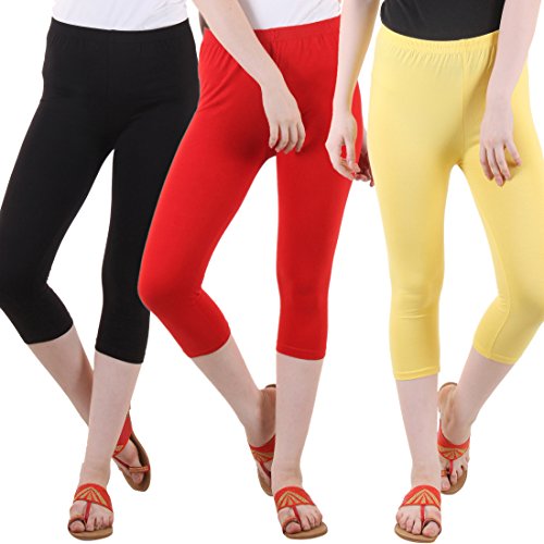 Image of DIAZ Women's Super Combed Cotton Elastane Stretch Slim Fit Printed Capri -Pack of 3