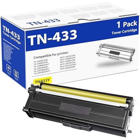TN-433 TN433 High Yield Toner Cartridge (Yellow, 1-Pack), Replacement for Brother TN-433 TN433Y HL-L8260CDW HL-L8360CDW DCP-L8410CDW MFC-L8610CDW Printer Toner Cover