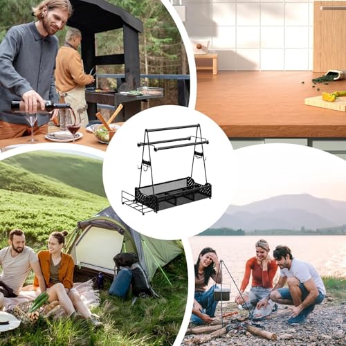 Panier à outils pour barbecue anti-renversement avec rangement multi-compartiments