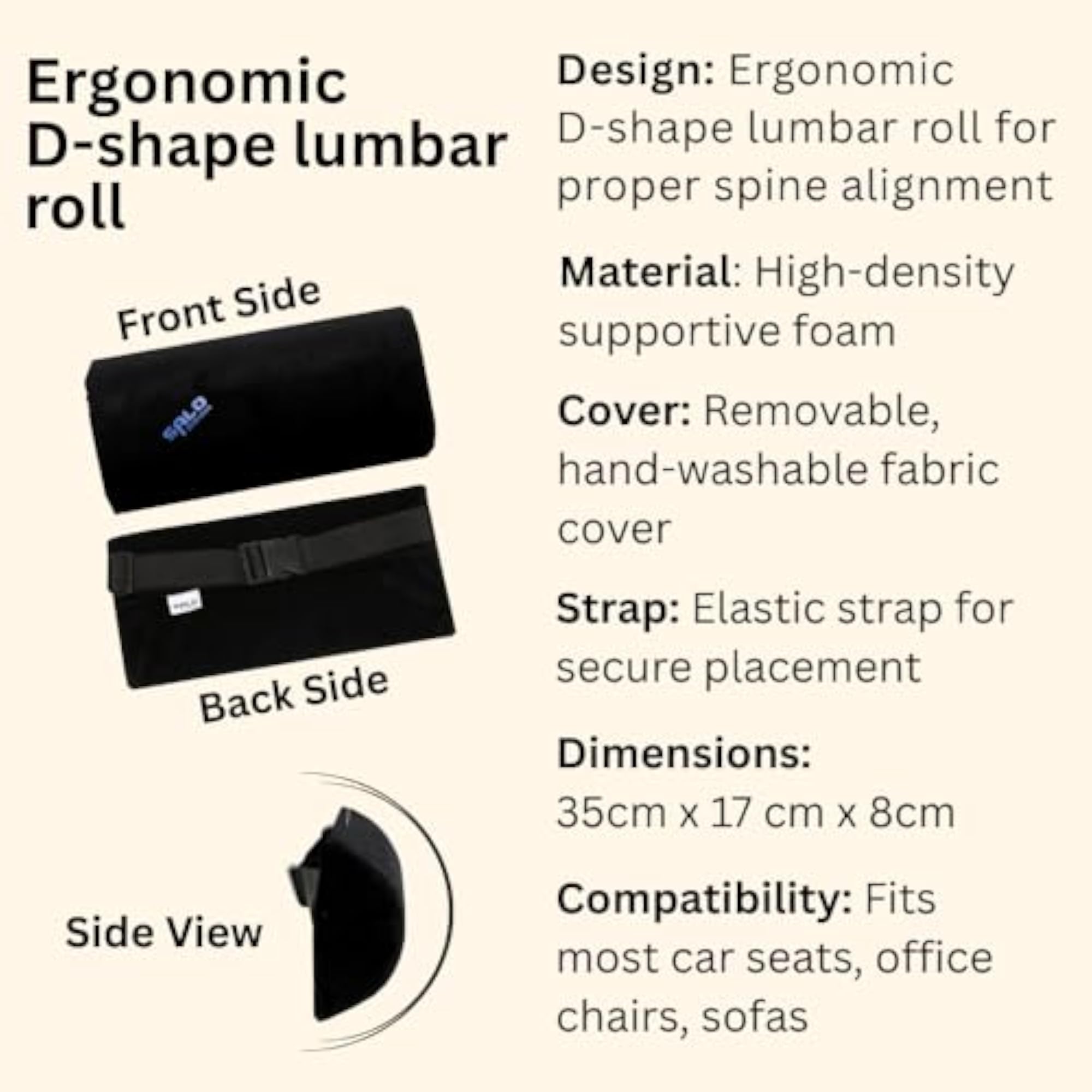 D-Shape Lumbar Roll Cushion for Back Support