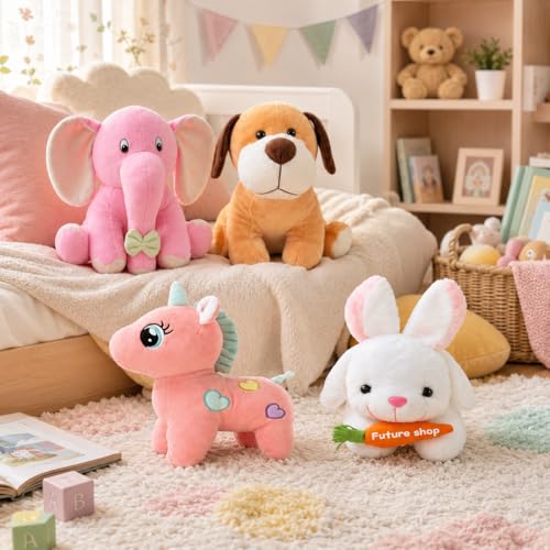 Image of Pack of 4 Soft Toys Combo Appu Elephant, Unicorn, White Rabbit, Setting Dog Cute Kids Baby Boys /Girls Animal Stuffed Plush Toy.