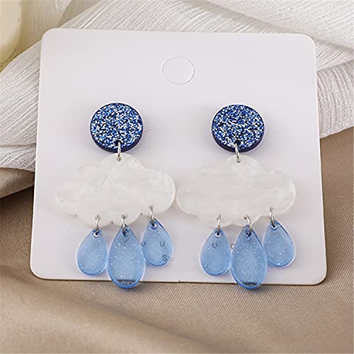 Unique Lightweight Cute Creative Clouds Water Droplets Dangle Drop Earrings Acrylic Weather (Blue)4