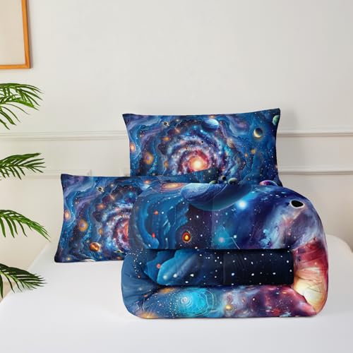 Image of Full Size Galaxy Comforter Set for Kids,Outer Space Themed Full Bedding Sets for Boys,Boys Full Quilt Set Space,Galaxy Bedroom Decor
