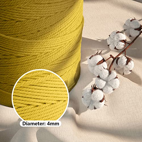 Image of ZUEXT Macrame Cord, Ginger Yellow, 4mm x 547yds Cotton String Macrame Yarn