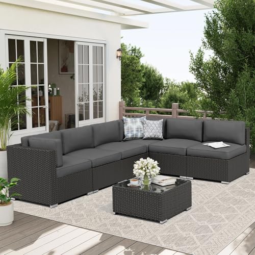 Oakcloud 7-Piece Outdoor Black Rattan Wicker Secti