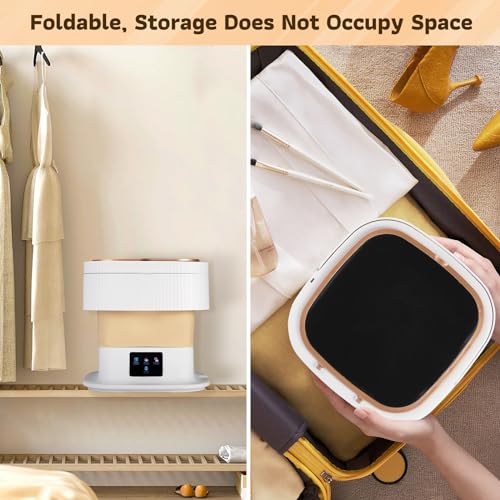 Vusddy Mini Waschmaschine Faltbar - 40W Mobiles Waschmaschine mit Trockner und Blu-ray - Klein und Tragbar, 3 Reinigungsmodi, 10L Kapazität - Ideal für Camping, Reisen, Wohnmobil, Schlafsäle