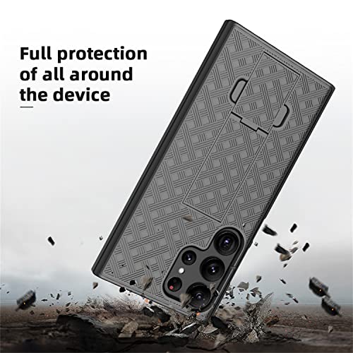 Samsung Galaxy S23 Ultra Case, Hidahe Galaxy S23 Ultra Belt Clip Holster Case Slim Combo Shell With Kickstand Swivel Belt Clip Holster Rugged Protective Cover For S23 Ultra 6.8'' 2023 Release, Black #TOP3