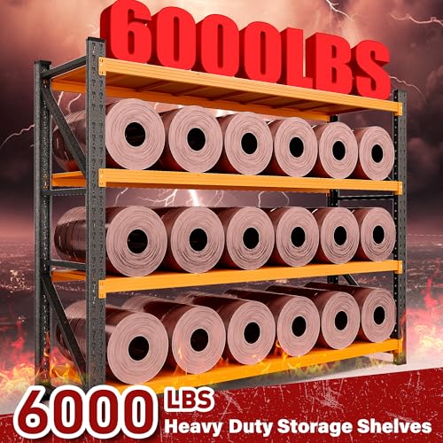 Image of 6000LBS Heavy Duty Garage Shelving Units,79 inch Wide & Deep Storage Shelves,Orange Metal Garage Shelves,Large Storage Rack,Steel Shelf,Industrial Shelving for Shop,Warehouse,79 inch W x 24 inch D x 79 inch H
