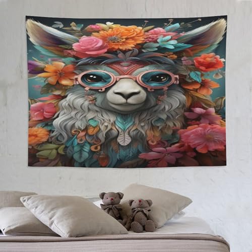 Tapisserie murale alpaga PAZZK 150x200cm pour décoration de chambre bohème