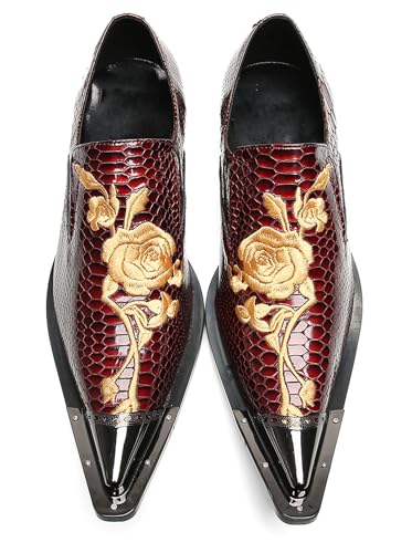 Santimon Men's Slip-On Shoes Dress Casual Loafers - Embroidered Rose Snake Pattern Patent Leather Mocasines for Formal Party Prom Wedding Disco3