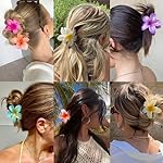 Hawaiian Plumeria Hair Accessories - 6 Pack Large Claw Clips for Thick and Thin Hair, Beach Tropical Hair Clips for Women and Girls - Image 2