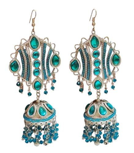 Image of Fuschianet Accessories New Improved Maula Mere Maula Husna Blue Silver Alloy Oxidized Paisley Large Jhumka Earrings for Women and Girls