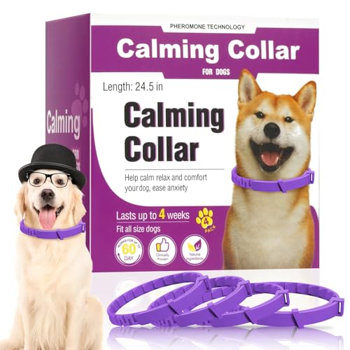 Guowo Calming Collar for Dogs 4-Packs, Pheromone Collar for Dog, Relief Anxiety Stress Separation Lasts 60 Days, 25 Inches Size Flexible Adjustable, for All Small, Medium, and Large Dogs Purple