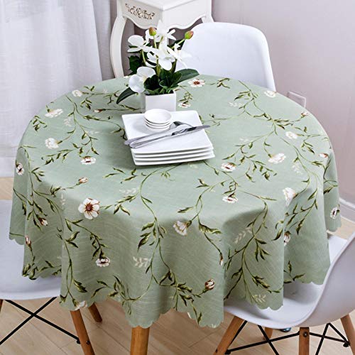 Manteles Redondos 180cm Verde Mantel de Lino de AlgodóN Verde 丨 Mantel para DecoracióN de Cocina al Aire Libre [Borde Ondulado]