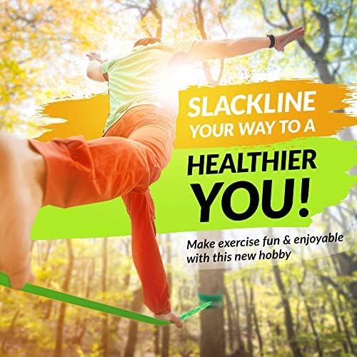 Macaco Slackline Complete Kit - Slack Line 16m (52'x2) + Tree Protectors + Instructions + Natural Cottom Bag for Tightrope Kit - Very Easy Setup