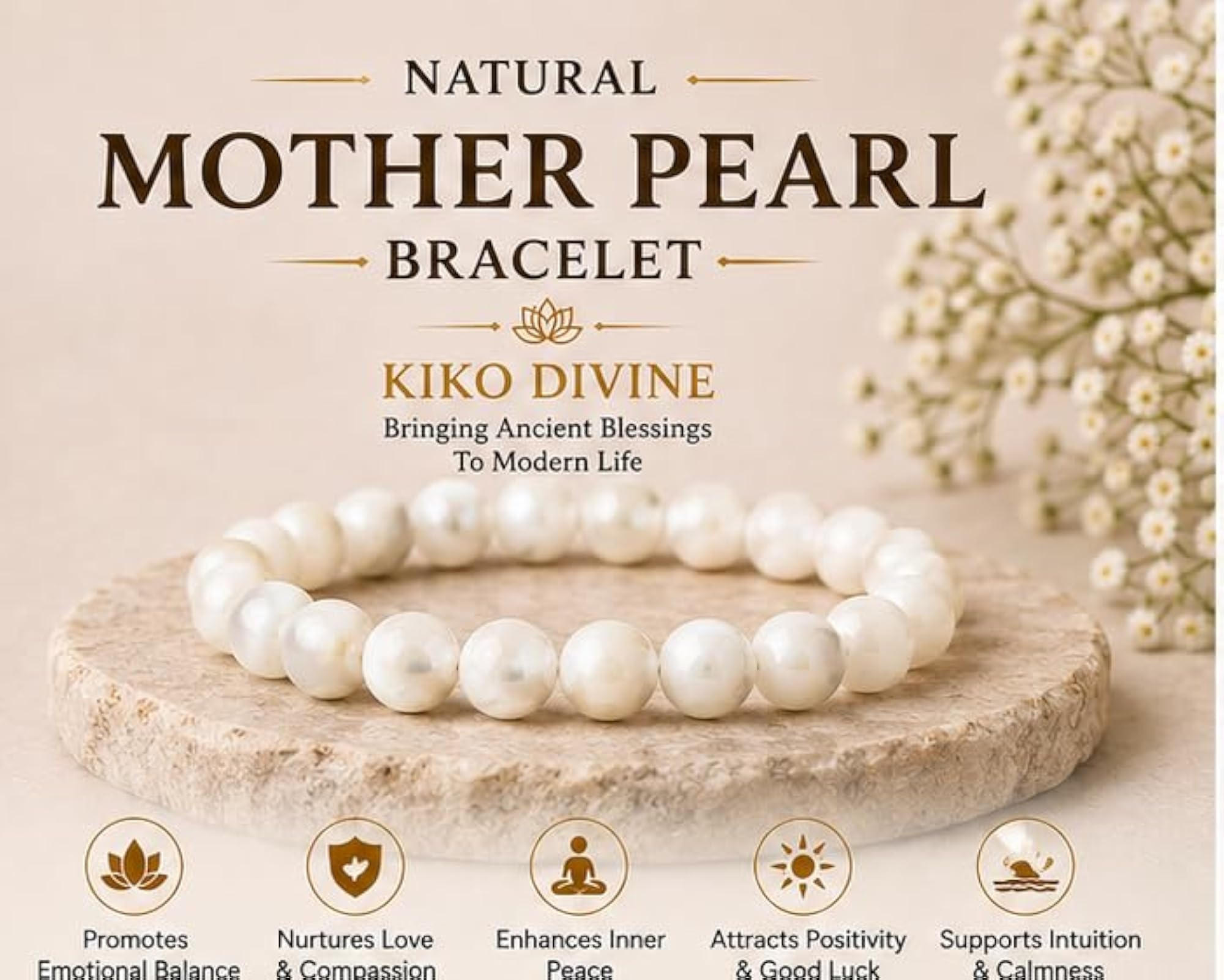 Natural Mother Pearl Beaded Bracelet, Elegant Gift