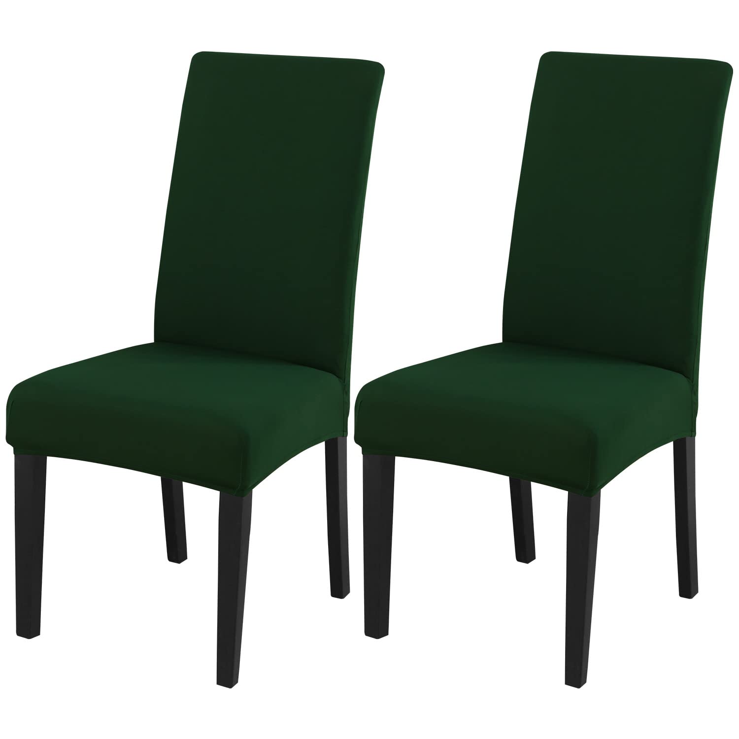 JQinHome Chair Covers for Dining Chairs, High Stretch Removable Washable Chair Protector Cover Set of 2, Chair Slipcovers for Dining Room, Kitchen,Home Party,Wedding Ceremony(Hunter Green, 2PC)