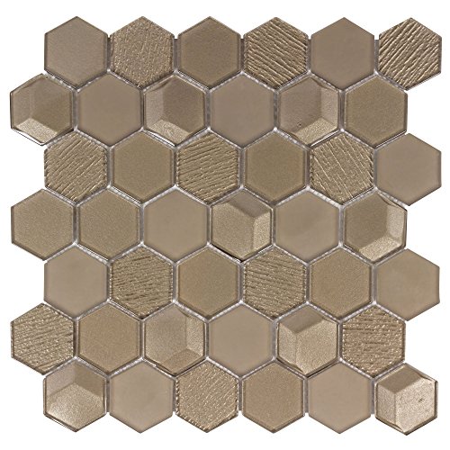 Modern 2X2 Faceted Beveled Hexagon Gold Glossy Metallic Glass Mosaic Tile Kitchen Backsplash Bathroom Mto0153 #TOP27