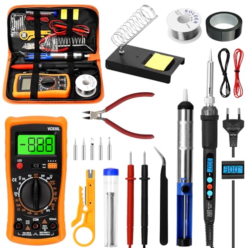 Fer à Souder Kit, Fer a Souder Etain Température Réglable 180-500°C Fer a Souder Electronique de Precision avec Etain a Souder, Pompe a Dessouder, Multimètre...