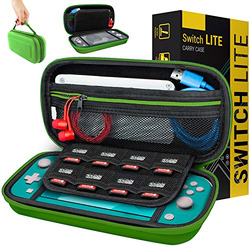 Image of Orzly Carry Case for Nintendo Switch Lite - Portable Travel Carry Case with storage for Switch Lite Games & Accessories [Green]