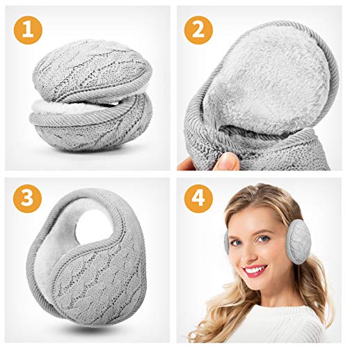 2 Pieces Foldable Ear Warmers Adjustable Knitted Earmuffs With Fuzzy Fleece Lining Unisex Furry Winter Earmuffs (Black And Grey) #TOP1