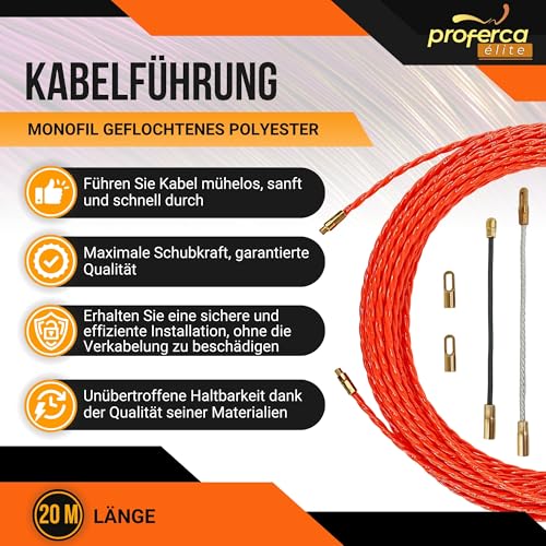 PROFERCA Kabeleinziehhilfe 4.5mm 20 Meter | Einzugsfeder Beste Qualität aus Geflochtenem Polyester | Einziehfeder Professionell Für die Kabelverlegung