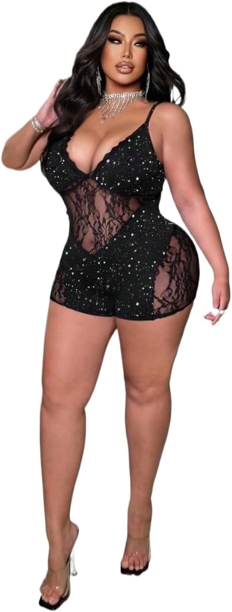 Rompers for Women Summer 2026 Plus Size Sexy Lace Bodysuit Shorts