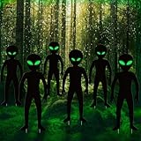 Geelin 6 Pack 24 Inch Large Halloween Alien Yard Signs with Stakes Glow in The Dark Alien UFO Lawn Sign Eyes Scary Silhouette Halloween Decorations for Patio Garden Outdoor Decor